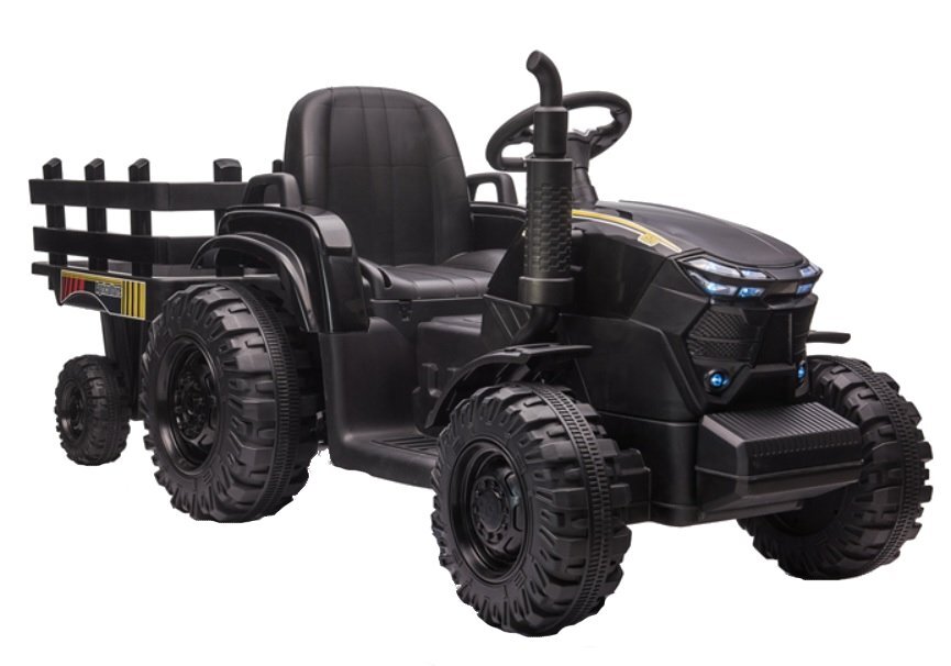 Nichiduta Tractor electric pentru copii Agriculture Black 12V 80W cu telecomanda pornire la buton Mp3 Usb si remorca detasabila