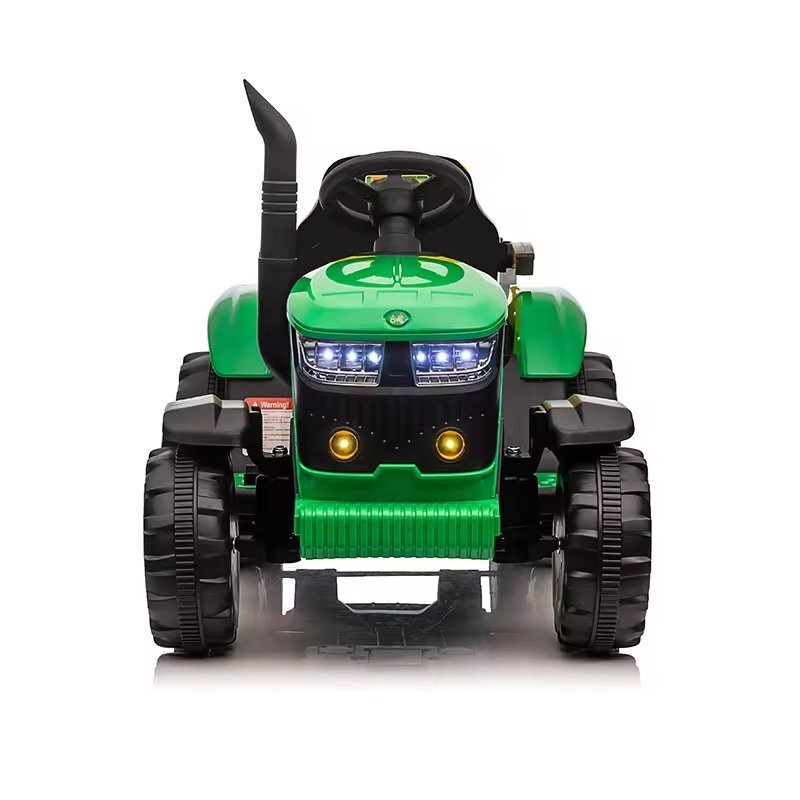 Nichiduta Tractor electric pentru copii Track Green 90W cu telecomanda 2.5G Acumulator 12V Remorca detasabila Centura siguranta Faruri cu lumini LED Suneteslot card Roti late din plastic rezistent cu aparatori noroi