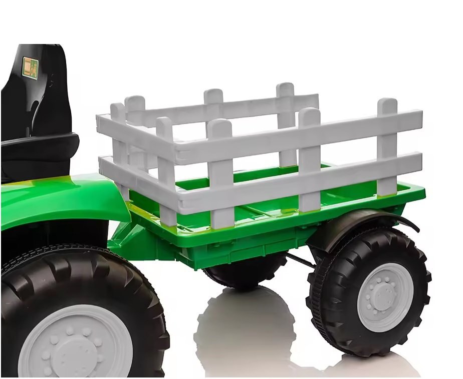 Nichiduta Tractor electric pentru copii Track Green 90W cu telecomanda 2.5G Acumulator 12V Remorca detasabila Centura siguranta Faruri cu lumini LED Suneteslot card Roti late din plastic rezistent cu aparatori noroi