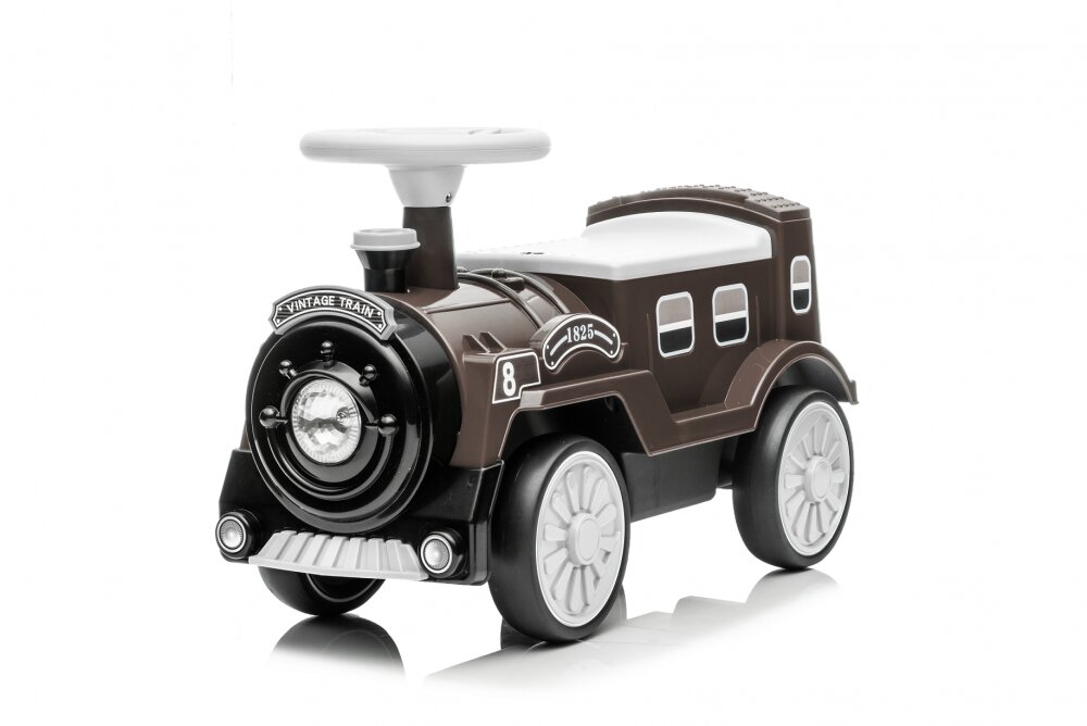 Nichiduta Trenulet fara pedale pentru copii Vintage Train Brown cu spatiu de depozitare sub scaun recomandat copiilor peste 2 ani