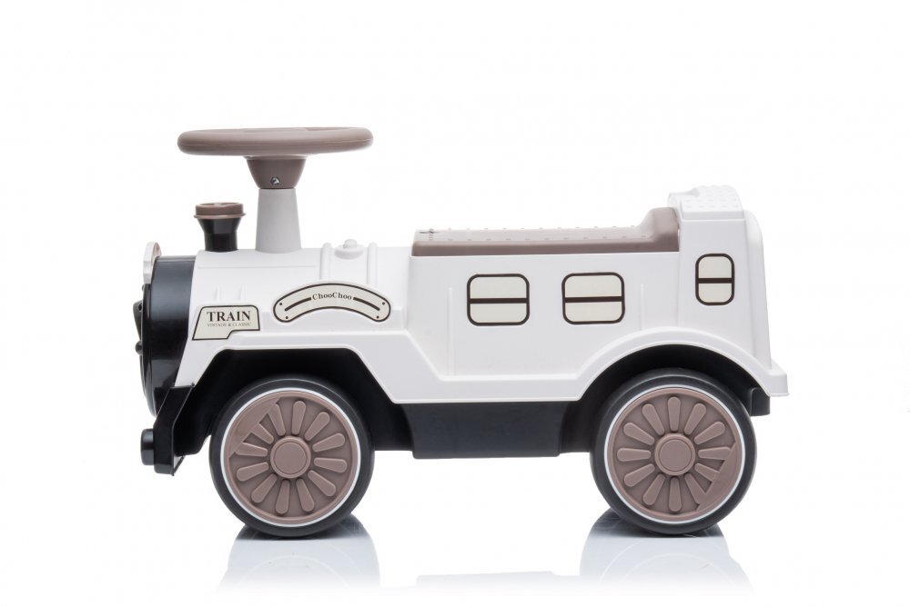 Nichiduta Trenulet fara pedale pentru copii Vintage Train White cu spatiu de depozitare sub scaun recomandat copiilor peste 2 ani