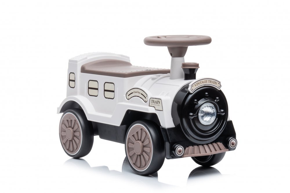 Nichiduta Trenulet fara pedale pentru copii Vintage Train White cu spatiu de depozitare sub scaun recomandat copiilor peste 2 ani