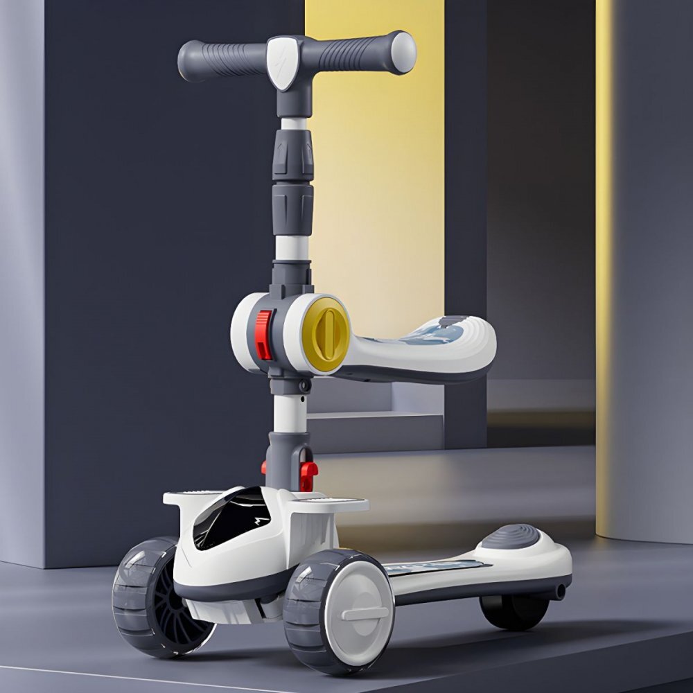 Nichiduta Trotineta multifunctionala 4 in 1 pentru copii Khaki pliabila roti pivotante 360 lumini si muzica sezut rabatabil ghidon reglabil pe inaltime maner parinte reglabil pliere rapida
