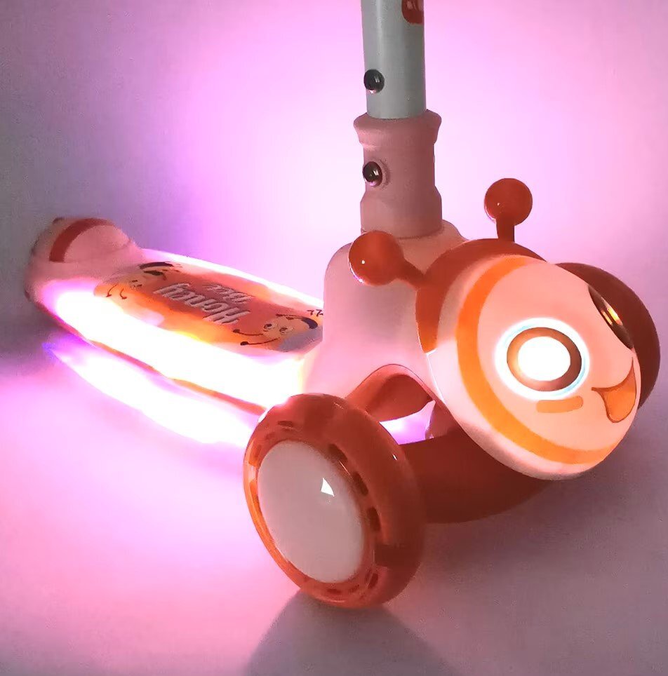 Nichiduta Trotineta pentru copii Honey Bee Green pliabila ghidon din otel inaltime ajustabila pe 3 nivele muzica roti cu lumini LED