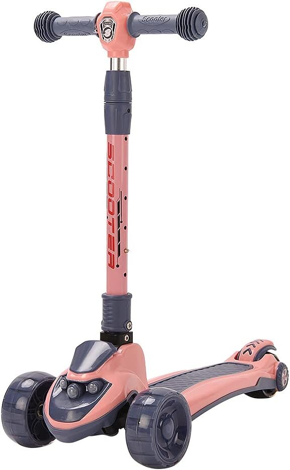 Nichiduta Trotineta pentru copii pink pliabila cu ghidon reglabil manerele ergonomice muzica roti silentioase din PU cu lumini LED dimensiune 29 x 59 x 81 cm