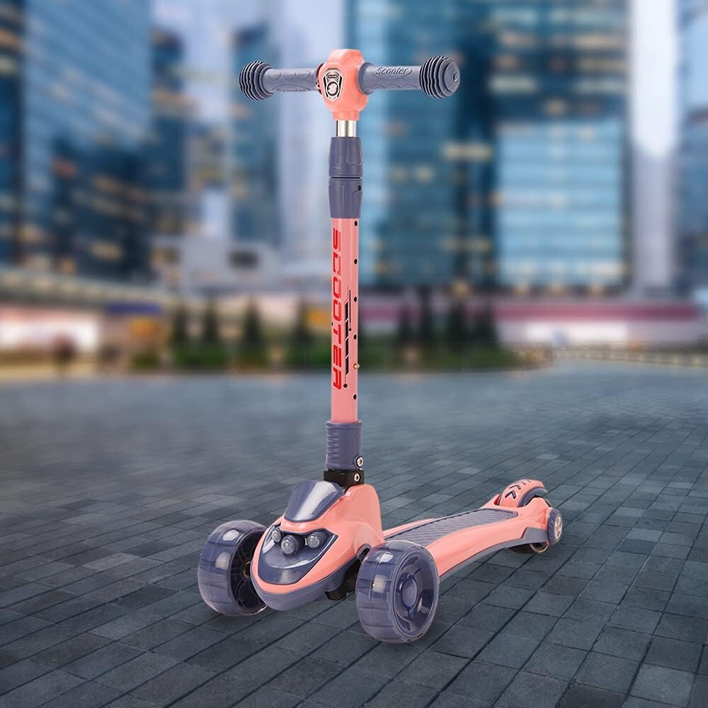 Nichiduta Trotineta pentru copii pink pliabila cu ghidon reglabil manerele ergonomice muzica roti silentioase din PU cu lumini LED dimensiune 29 x 59 x 81 cm