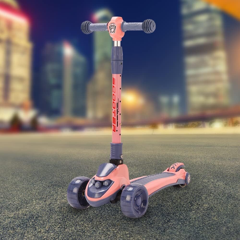Nichiduta Trotineta pentru copii pink pliabila cu ghidon reglabil manerele ergonomice muzica roti silentioase din PU cu lumini LED dimensiune 29 x 59 x 81 cm
