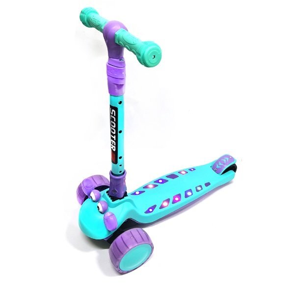 Nichiduta Trotineta pentru copii pliabila cu lumini LED ghidon reglabil pe inaltime manere ergonomice frana pe roata din spate roti silentioase Scooter Crab Pink