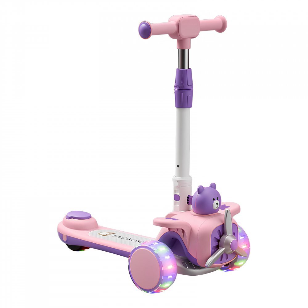 Nichiduta Trotineta pentru copii pliabila cu Muzica si roti silentioase din PU cu lumini Led ghidon reglabil pe inaltime manere ergonomice elice rotativa dimensiune 59 x 30 x 73 cm Purple Bear