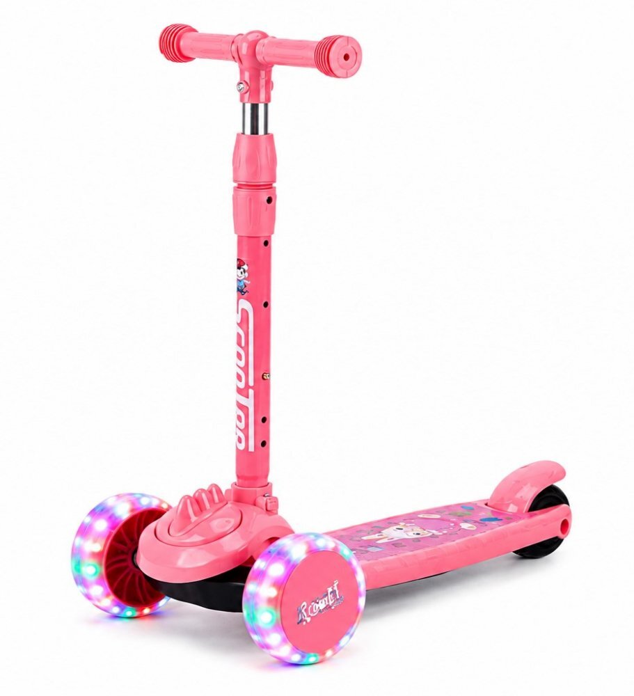 Nichiduta Trotineta pliabila pentru copii Dino pink manere ergonomice ghidon reglabil frana pe roata din spate roti silentioase din PU cu lumini