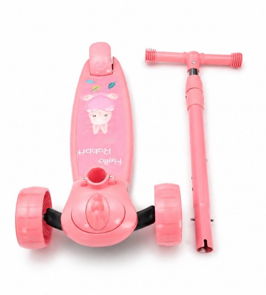 Nichiduta Trotineta pliabila pentru copii Dino pink manere ergonomice ghidon reglabil frana pe roata din spate roti silentioase din PU cu lumini