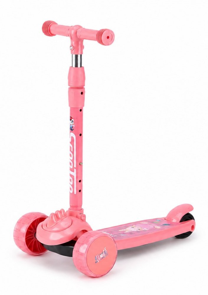 Nichiduta Trotineta pliabila pentru copii Dino pink manere ergonomice ghidon reglabil frana pe roata din spate roti silentioase din PU cu lumini