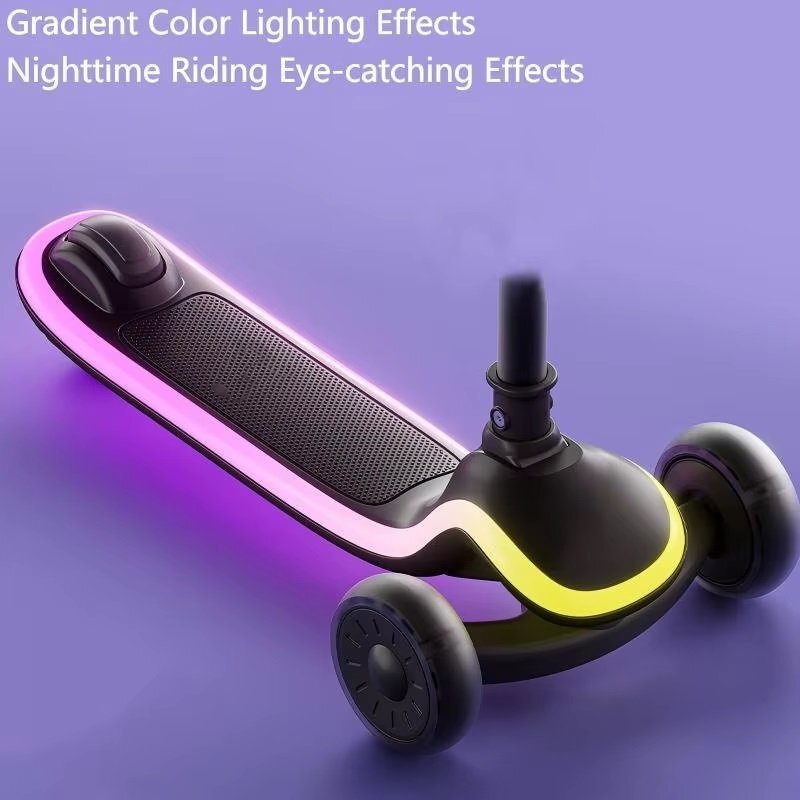 Nichiduta Trotineta pliabila pentru copii Magic Ride Black cu lumini LED ghidon reglabil pe inaltime manere ergonomice frana pe roata din spate roti silentioase dimensiune 60 x 84 cm
