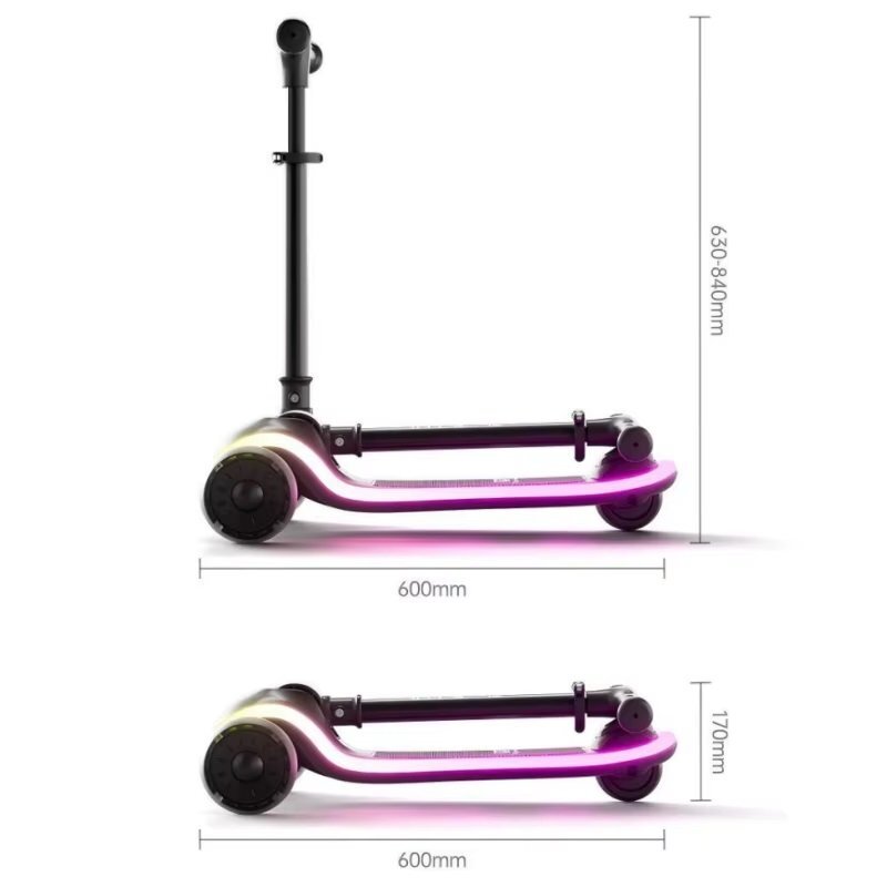 Nichiduta Trotineta pliabila pentru copii Magic Ride Black cu lumini LED ghidon reglabil pe inaltime manere ergonomice frana pe roata din spate roti silentioase dimensiune 60 x 84 cm