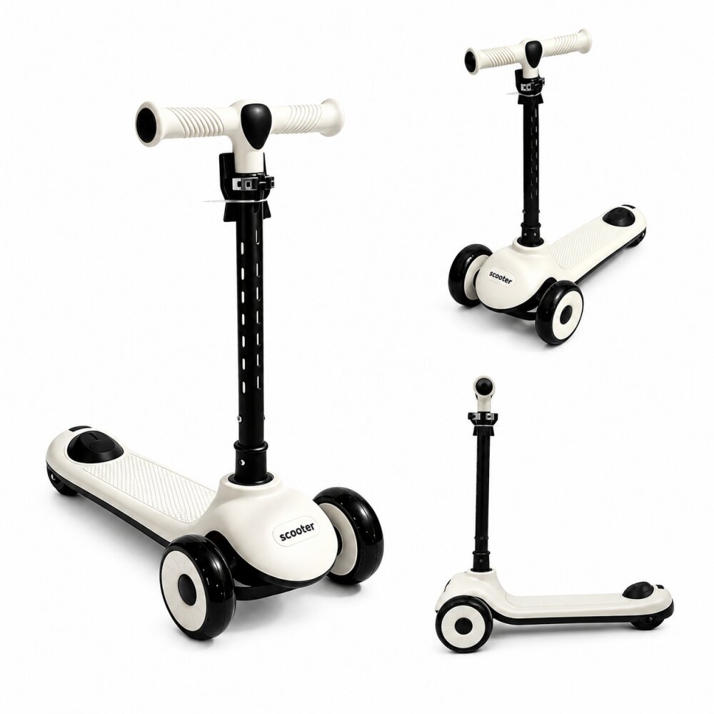Nichiduta Trotineta pliabila pentru copii Rainbow Rider Black cu functii muzicale si lumini LED ghidon reglabil manere ergonomice frana pe roata din spate dimensiune 60 x 84 cm
