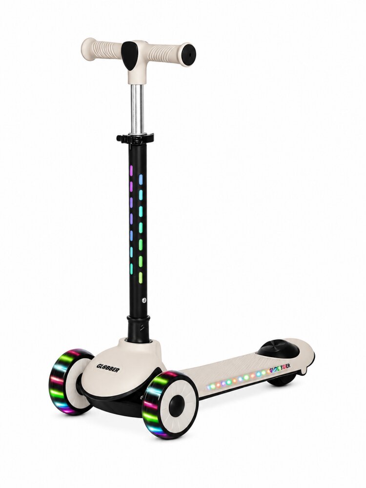 Nichiduta Trotineta pliabila pentru copii Rainbow Rider Black cu functii muzicale si lumini LED ghidon reglabil manere ergonomice frana pe roata din spate dimensiune 60 x 84 cm