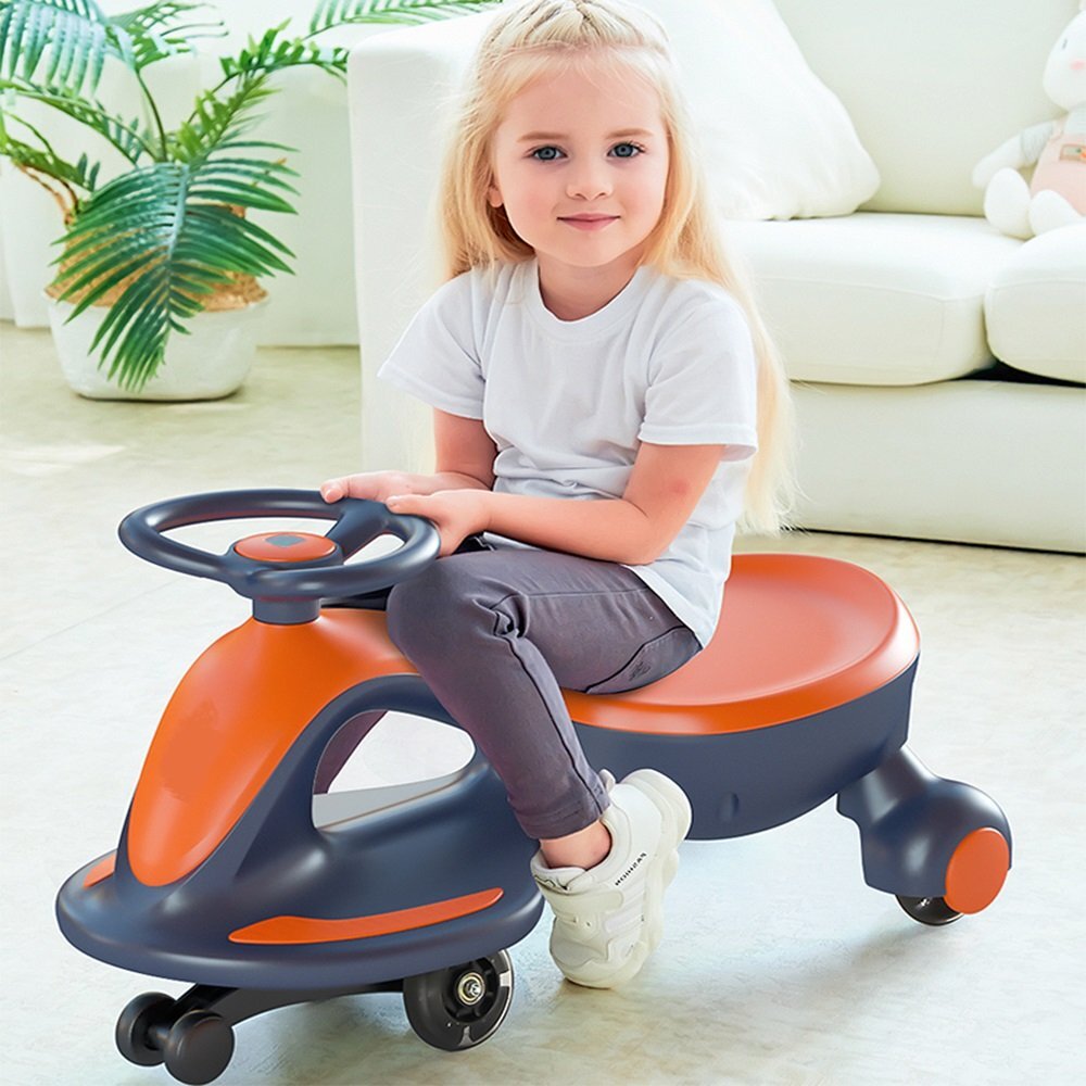 Nichiduta Vehicul electric tip PlasmaCar pentru copii design sportiv fara pedale volan ergonomic cu baterie reincarcabila de 6V4.5AH dimensiune 73 x 34.5 x 39 cm blue orange