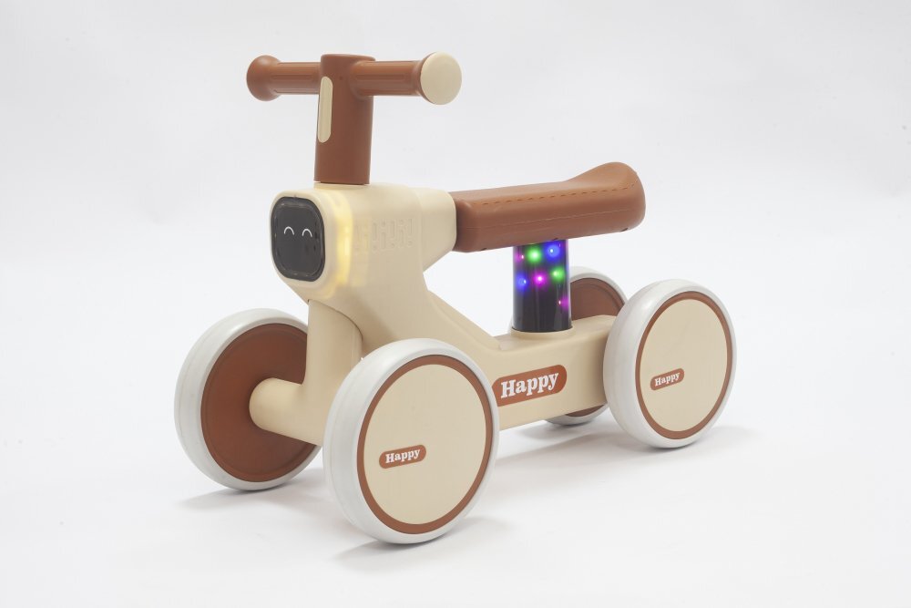 Nichiduta Vehicul fara pedale Ride-On pentru copii Happy Rider Beige cu sunete si lumini dimensiune 57 x 23 x 42cm inaltime pana la sezut 28 cm roti silentioase din spuma Eva