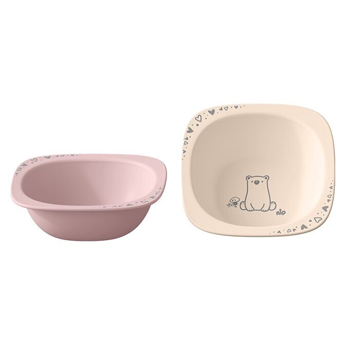 NIP Set 2 castroane pentru mancarea copiilor cu motive gravate laser din materiale naturale regenerabile fara BPA fara melamina lavabile in masina de spalat vase Made in Germany 4+ luni roz