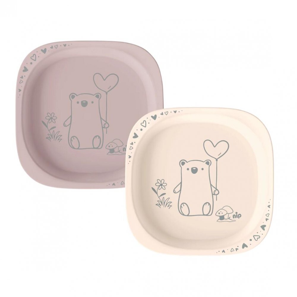 NIP Set 2 castroane pentru mancarea copiilor cu motive gravate laser din materiale naturale regenerabile fara BPA fara melamina lavabile in masina de spalat vase Made in Germany 4+ luni roz