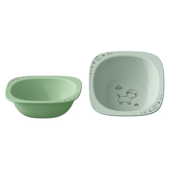NIP Set 2 castroane pentru mancarea copiilor cu motive gravate laser din materiale naturale regenerabile fara BPA fara melamina lavabile in masina de spalat vase Made in Germany 4+ luni verde