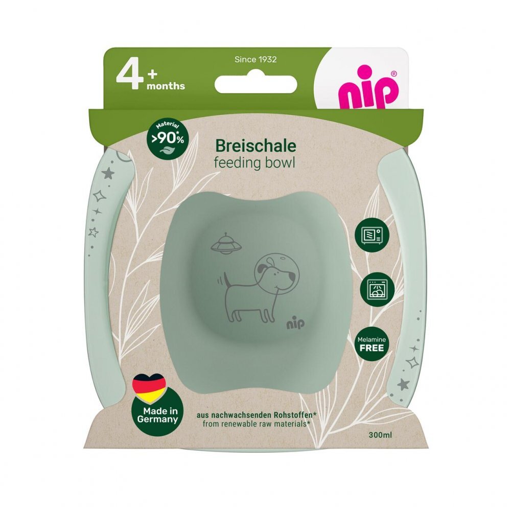 NIP Set 2 castroane pentru mancarea copiilor cu motive gravate laser din materiale naturale regenerabile fara BPA fara melamina lavabile in masina de spalat vase Made in Germany 4+ luni verde