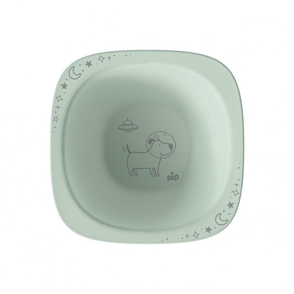 NIP Set 2 castroane pentru mancarea copiilor cu motive gravate laser din materiale naturale regenerabile fara BPA fara melamina lavabile in masina de spalat vase Made in Germany 4+ luni verde