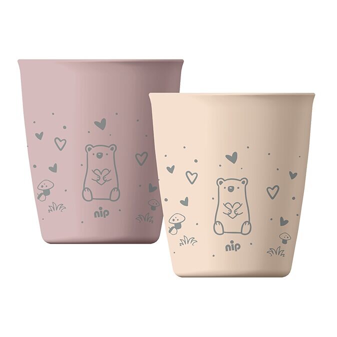 NIP Set 2 pahare pentru copii cu motive gravate laser din materiale naturale regenerabile fara BPA fara melamina lavabile in masina de spalat vase Made in Germany 12+ luni roz