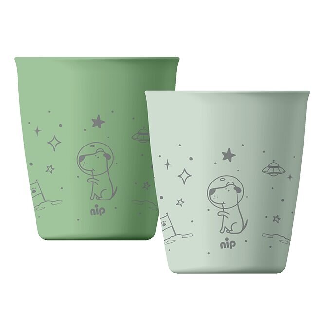 NIP Set 2 pahare pentru copii cu motive gravate laser din materiale naturale regenerabile fara BPA fara melamina lavabile in masina de spalat vase Made in Germany 12+ luni verde