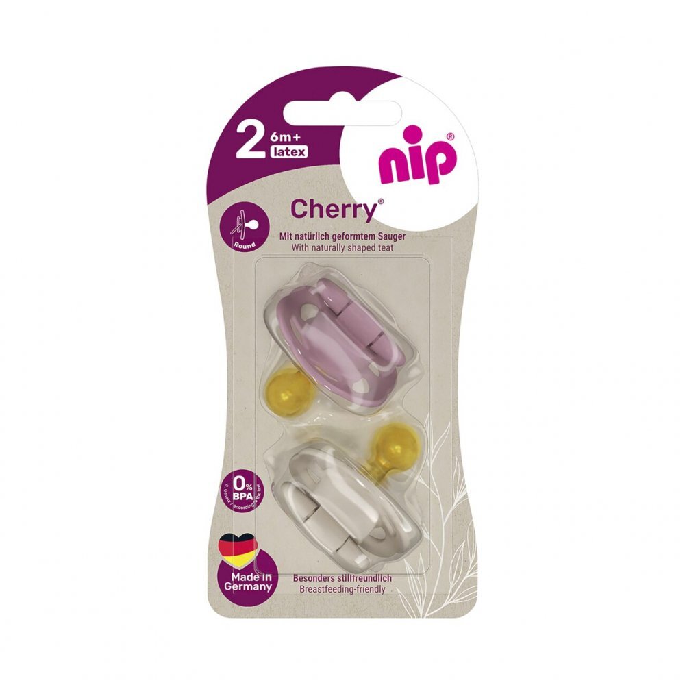 NIP Set 2 suzete Cherry Girl cu tetina rotunda din latex natural 0-6 luni