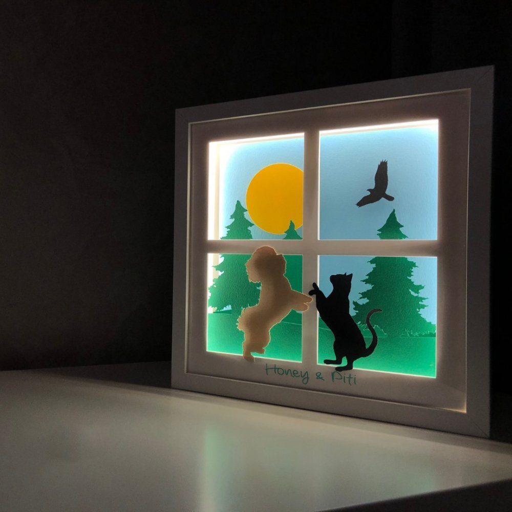Noorhandmadeatelier Tablou luminos Caine si pisica 001