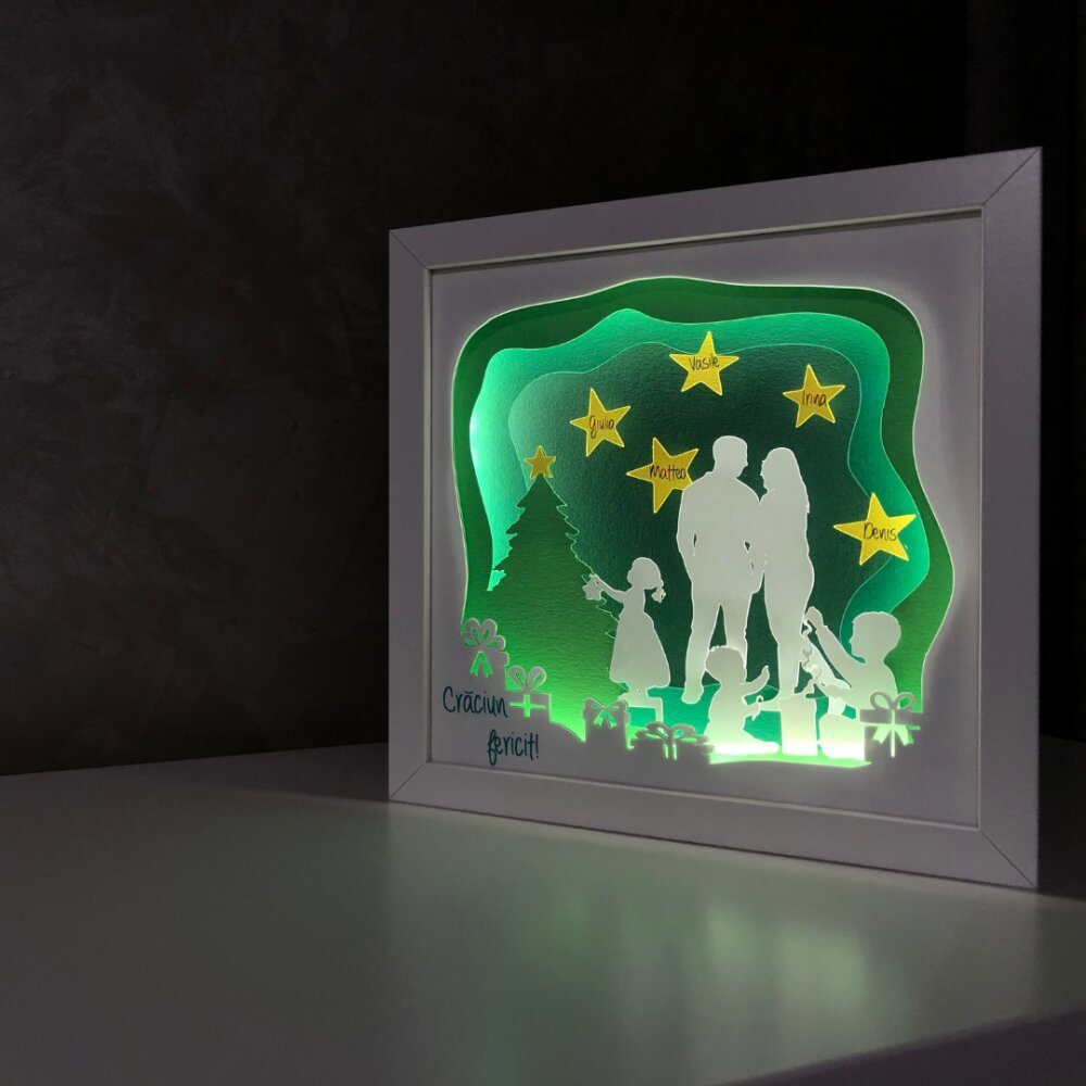 Noorhandmadeatelier Tablou luminos Parinti si copii 032 Craciun