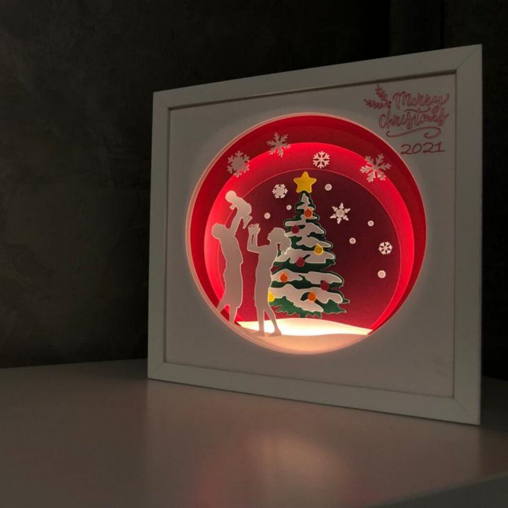 Noorhandmadeatelier Tablou luminos Parinti si copii 062 Craciun