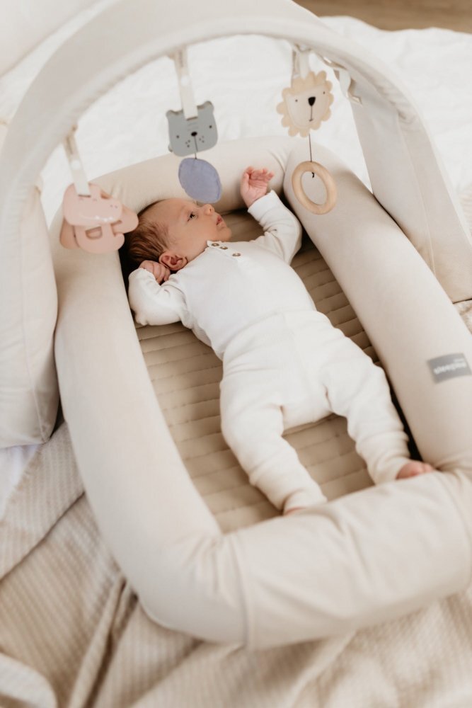 Nor Pufos Baby nest modular cu arcada de jucarii 2in1 sand Sleepee