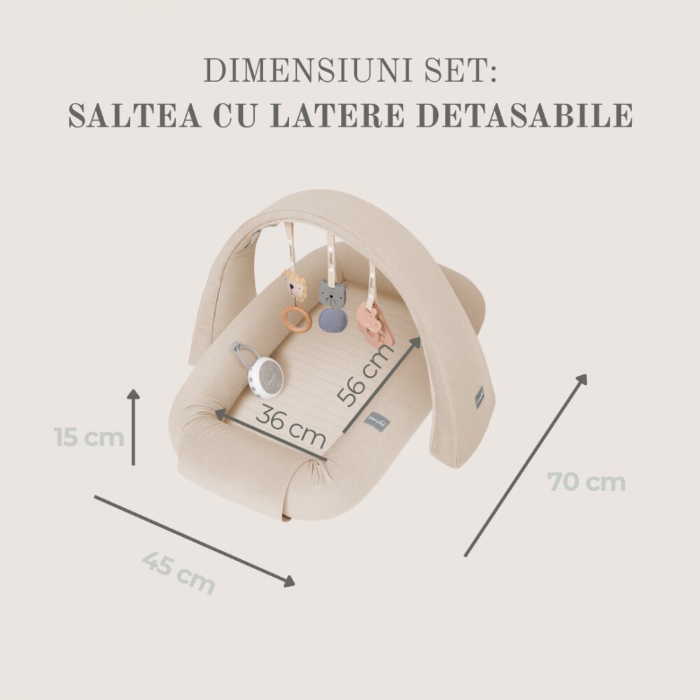 Nor Pufos Baby nest modular cu arcada de jucarii 3in1 gri Sleepee