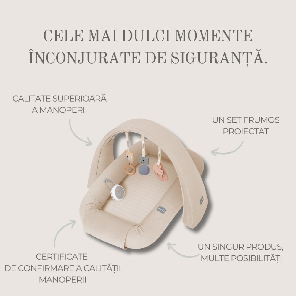 Nor Pufos Baby nest modular cu arcada de jucarii 3in1 pink Sleepee