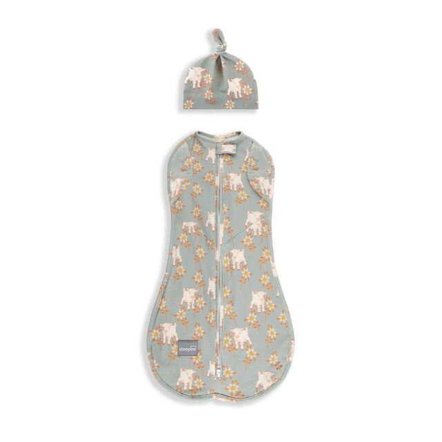 Nor Pufos Saculet Swaddle pentru infasat + caciulita Second Step Animale de Epoca Sky Blue Sleepee