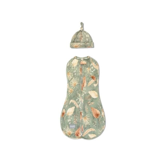 Nor Pufos Saculet swaddle pentru infasat + caciulita Second Step Boho Green Sleepee