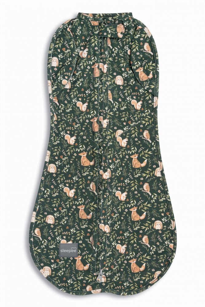 Nor Pufos Saculet Swaddle pentru infasat + Caciulita Second Step Forest Green Sleepee