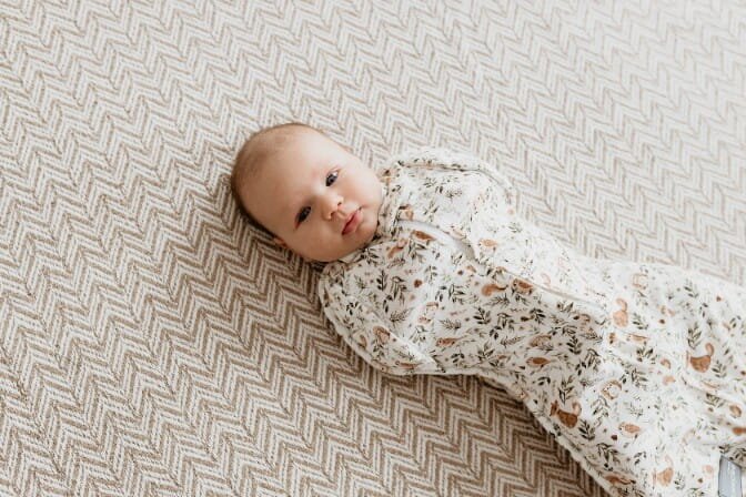 Nor Pufos Saculet swaddle pentru infasat + caciulita Second Step Forest Ivory Sleepee