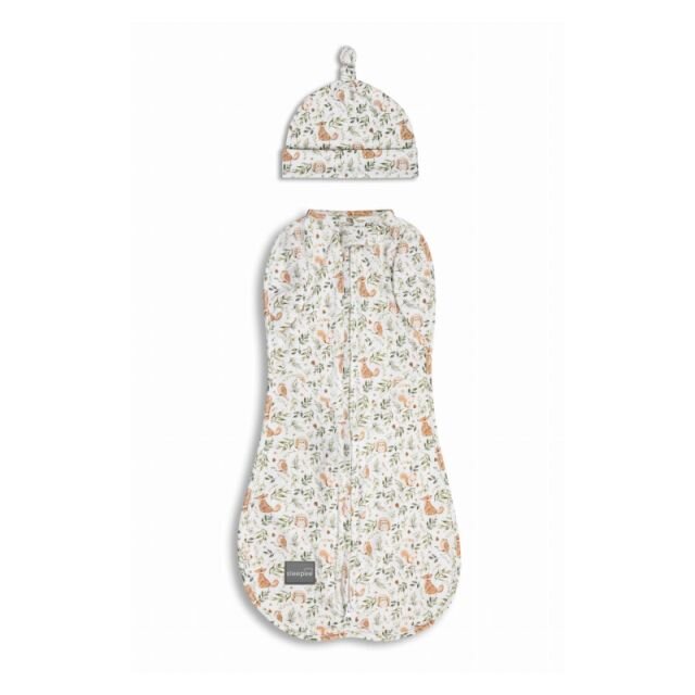 Nor Pufos Saculet swaddle pentru infasat + caciulita Second Step Forest Ivory Sleepee