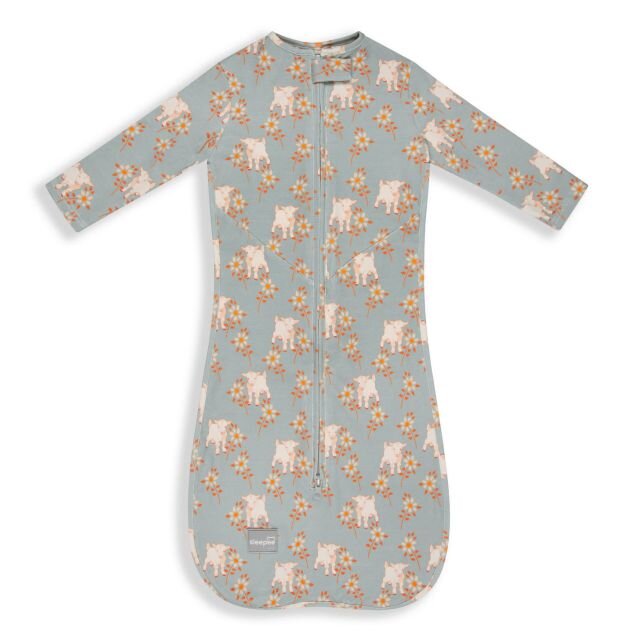 Nor Pufos Saculet Swaddle pentru infasat din bumbac + caciulita Animale de epoca Sky Blue Sleepee