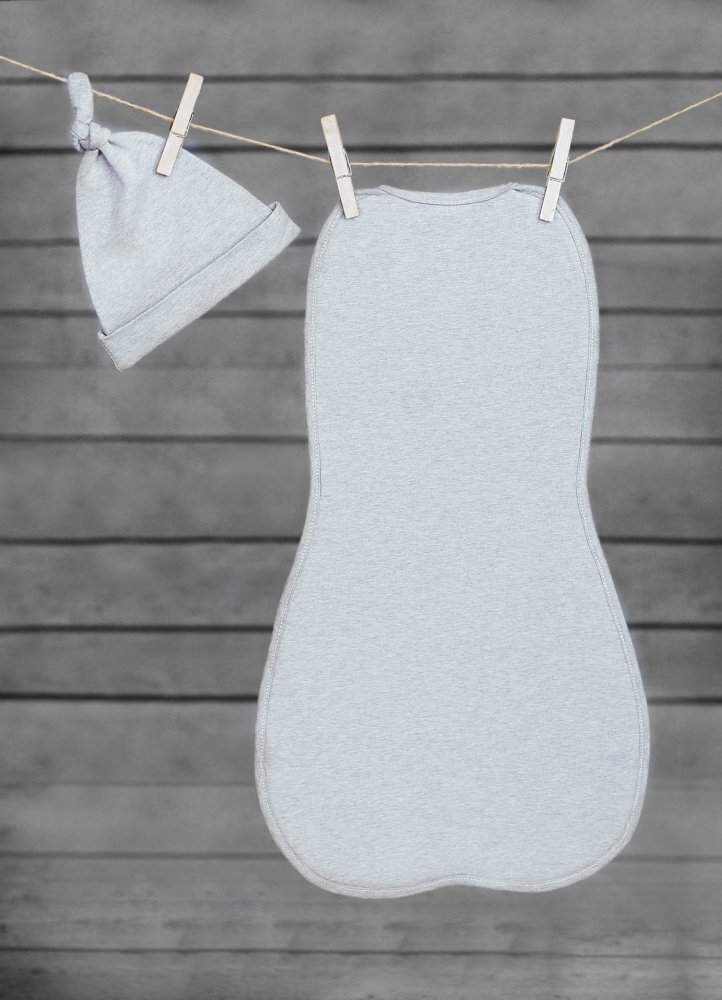 Nor Pufos Saculet swaddle pentru infasat din bumbac + caciulita Second Step gri deschis Sleepee