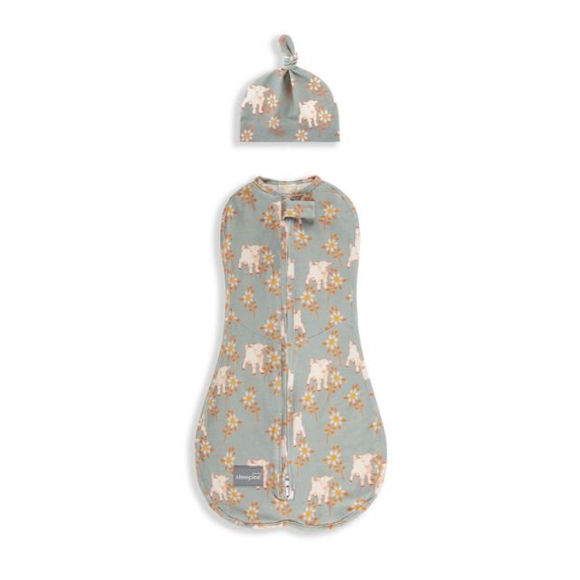 Nor Pufos Saculet Swaddle pentru infasat nou nascut Bumbac + caciulita First Step Animale Epoca Sky Blue Sleepee
