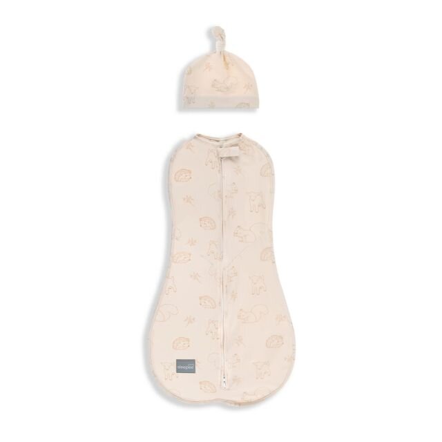 Nor Pufos Saculet Swaddle pentru infasat nou nascut + caciulita First Step Animale Epoca Cream Sleepee