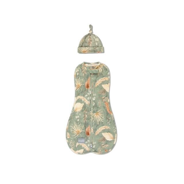 Nor Pufos Saculet swaddle pentru infasat nou nascut + caciulita First Step Boho Green 0.2 Tog Sleepee