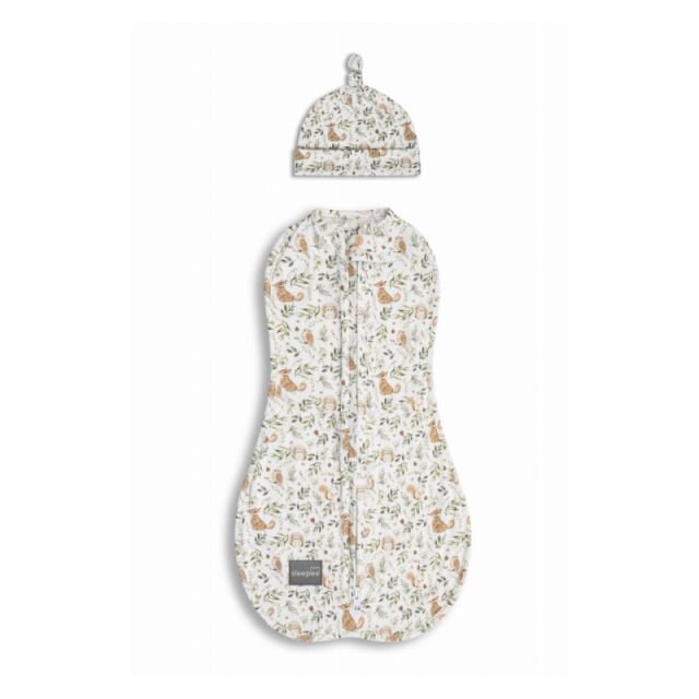 Nor Pufos Saculet Swaddle pentru infasat nou nascut + caciulita First Step Forest Ivory Sleepee