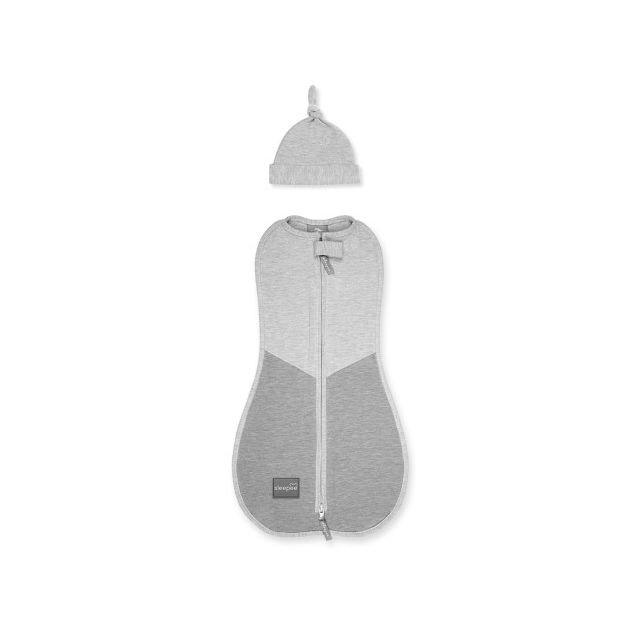 Nor Pufos Saculet swaddle pentru infasat nou nascut + caciulita First Step gri inchisgri deschis Sleepee