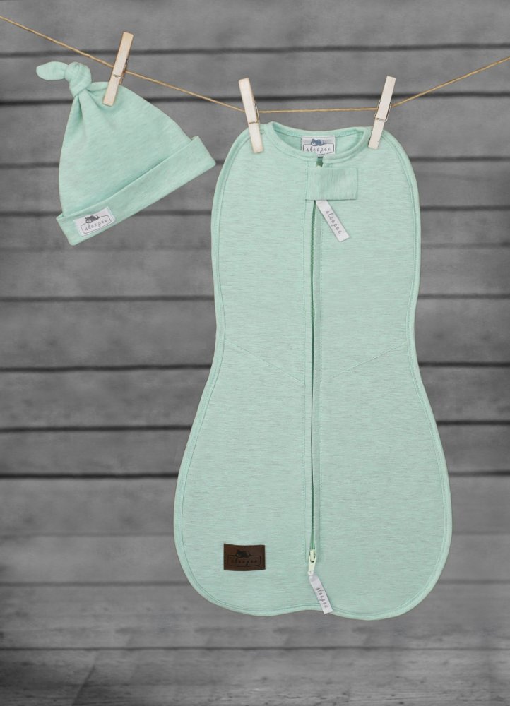 Nor Pufos Saculet swaddle pentru infasat nou nascut + caciulita First Step Menta Sleepee
