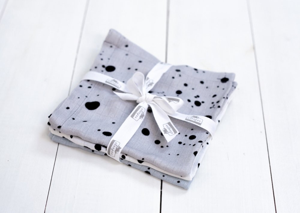 Nor Pufos Set 3 Museline din bambus Dots AlbastruAlbGri Sleepee